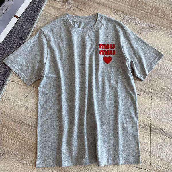 ギフトに最適♪ミュウミュウ 半袖 Tシャツ コピーグレー myp42626